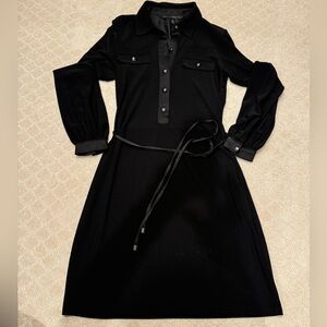 White House Black Market Black Dress with Satin and metal buttons.  Gently Used